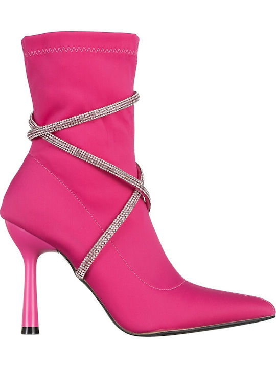 Ghete Dama Ankle Boots cu Toc Înalt Fucsia