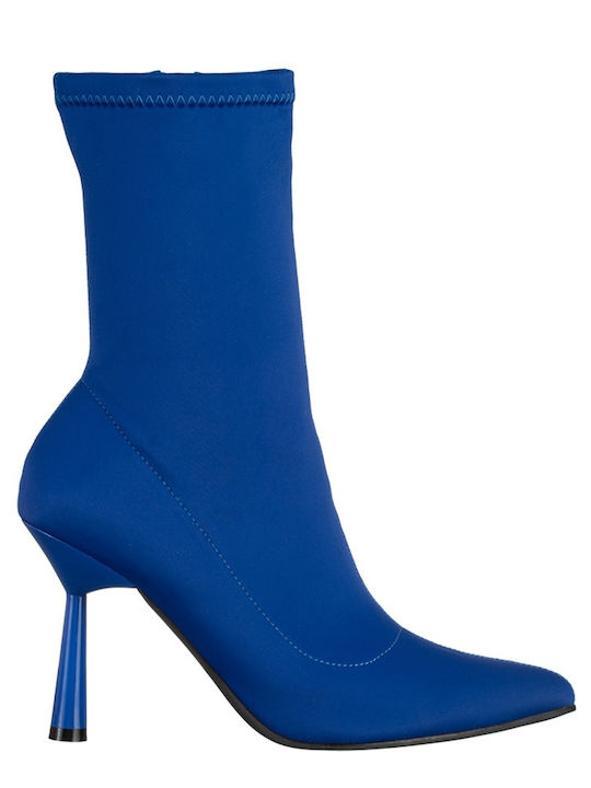 Ghete Dama Ankle Boots cu Toc Înalt Albastre