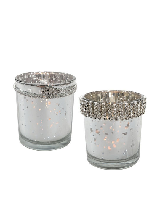 Zaros Christmas Glass Silver Candlestick 7cm 2 Pieces