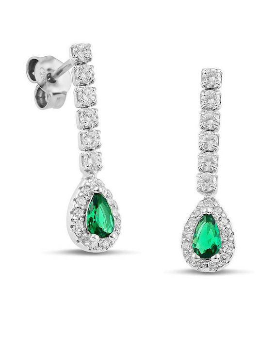Themelidis Jewels Σκουλαρίκια Κρεμαστά από Ασήμι με Πέτρες Πράσινα
