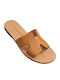Leather Women's Flat Sandals Tabac Brown