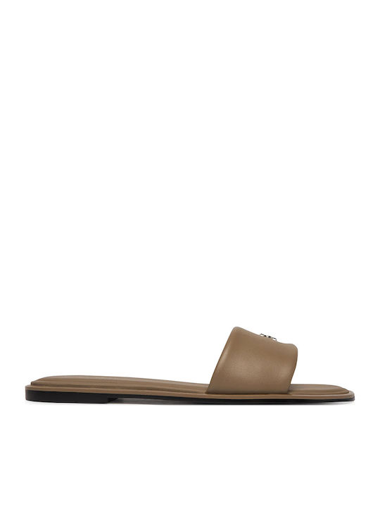 Calvin Klein Leather Women's Flat Sandals Beige