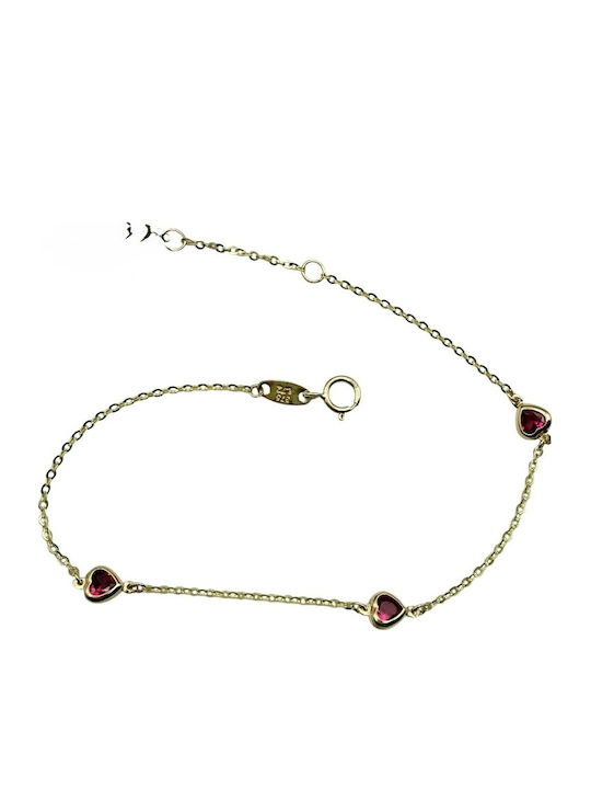 Kontopoulos Women's Chain Bracelet with Heart Design in 9K Gold with Zircon