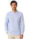 Long Sleeve Linen Shirt in Regular Fit Blue Azure