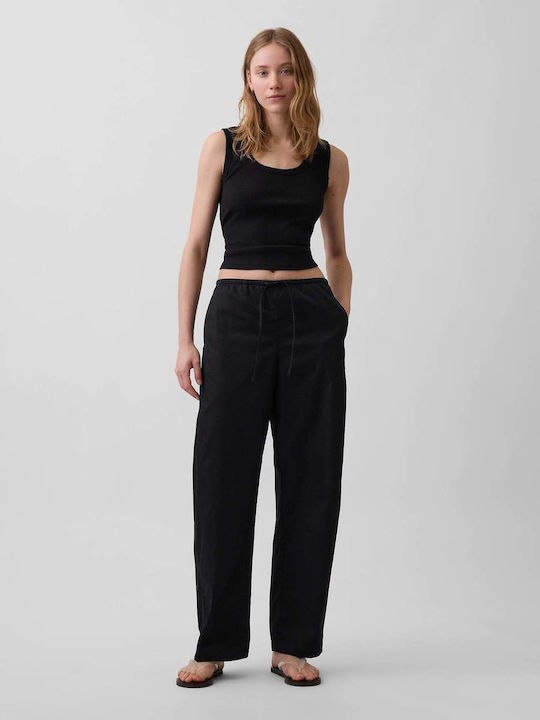 GAP Pantaloni Dama Din Țesătură Cu Elastic Black
