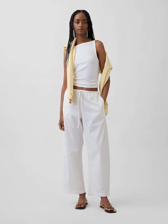 Pantaloni Dama Din Țesătură Cu Elastic Off White
