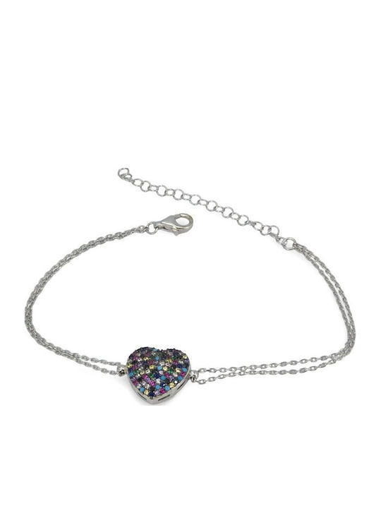 Women's Bracelet with Heart Design in Silver with Zircon