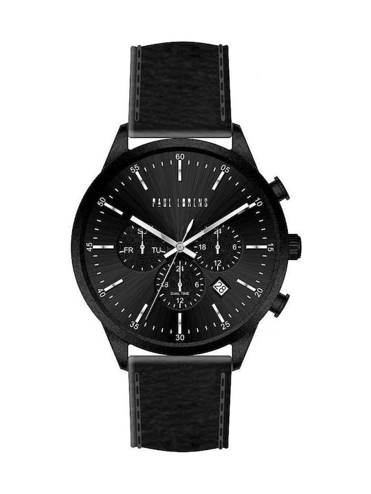 Paul Lorens Мъжки Часовник 42mm На Батерия с Черна Кожена Каишка