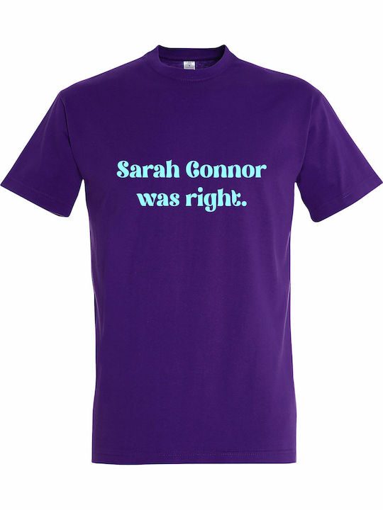 T-shirt Unisex " Sarah Connor Was Right Funny Ai Memme Stop Using Ai " Dark Purple T-shirt Unisex " Sarah Connor Was Right Funny Ai Memme Stop Using Ai " Dark Purple