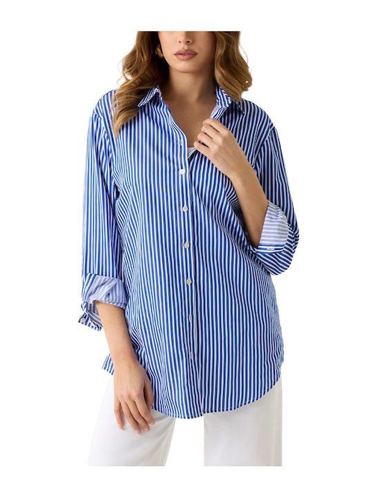 Long Sleeve Women's Denim Shirt Blue Striped