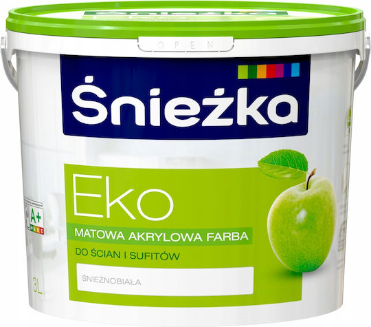 Śnieżka Eko White Acrylic Paint Hypoallergenic Walls Ceilings 3l