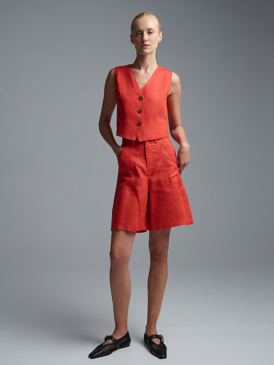 Damen Bermudas Leinen Orange