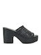 Leather Mules With High Heel In Black Colour