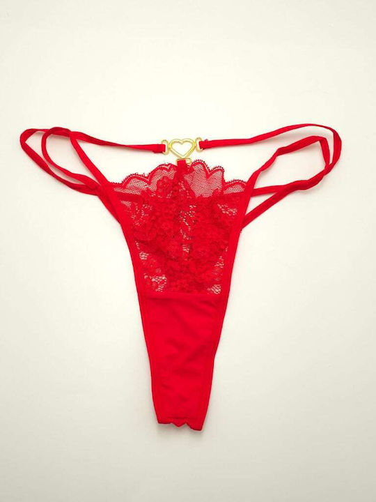 Topaki Γυναικείο String με Δαντέλα Κόκκινο