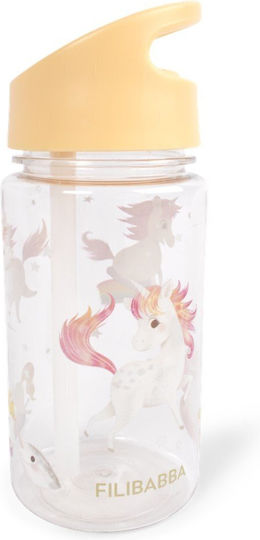 Filibabba Kids Water Bottle Unicorn Plastic with Straw Transparent 400ml