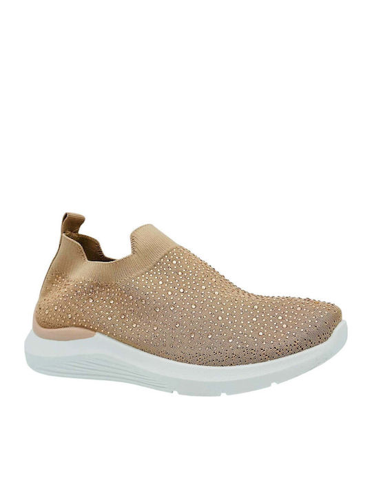 Women's Slip-Ons From Beige Synthetic Leather