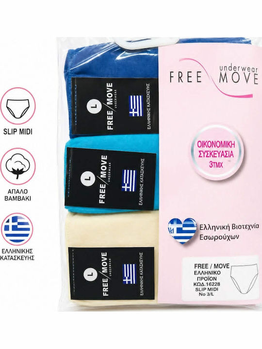 Free Move Damen-Slips 3er Pack Blau/Türkis/Beige