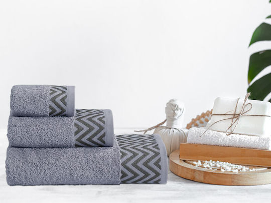 Set of Bath Towels 3 pcs Lilac&Grey Weight 500gsm