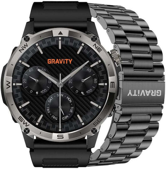 Gravity GT46-1 49mm Smartwatch με Παλμογράφο (Black)