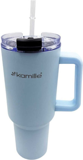 Kamille Stainless Steel Thermos Glass 1.2lt with Handle and Straw