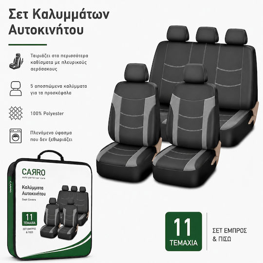 Carro 395363 Комплект Калъфи За Автомобилни Седалки Mini Cooper Clubman Countryman Paceman Cabrio Coupe Roadster Памучна Тъкан Кожен Комплект Предни Задни 11 Броя Черен Сив
