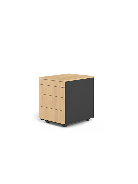 Büroaufbewahrungsschublade aus Holz mit Rollen Schloss und Schubladen Anthrazit 43x59x55cm