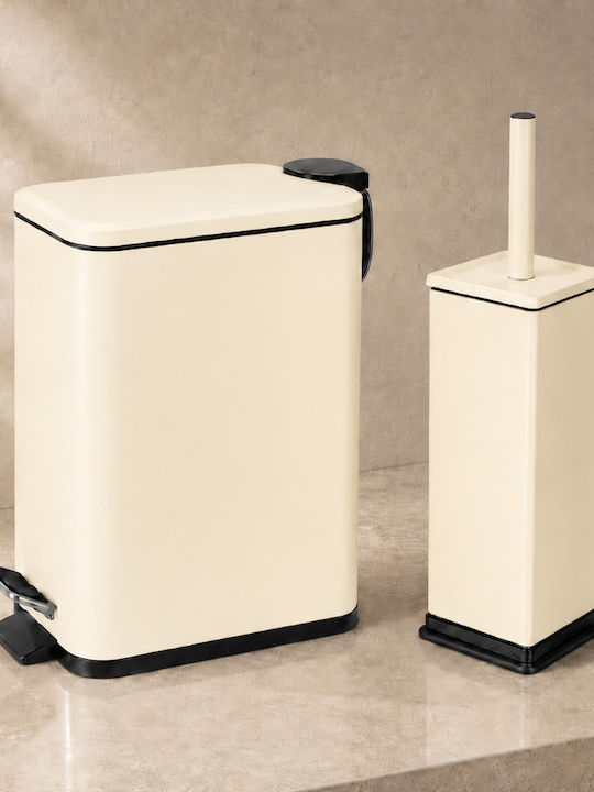 Eurocasa Metallic Bathroom Brush and Bin Set Soft Close 5l Ecru