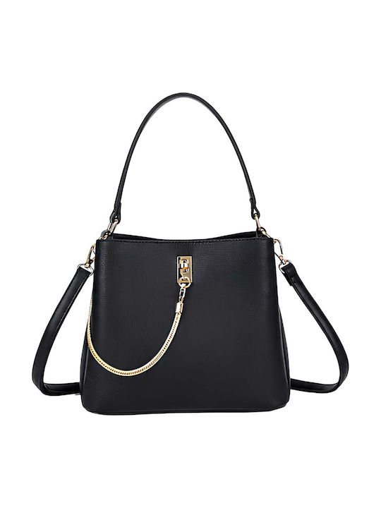 Gallantry Women's Handbag Grained Leather Effect Gold Chain Jewel Clasp Black