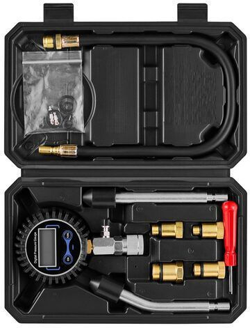Engine Cylinder Compression Tester Pressure Gauge 10-200 Psi Range 4 X Adapters