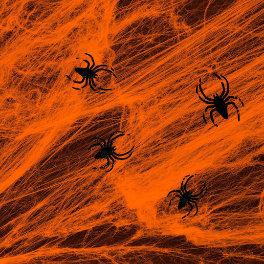 Spinnennetz Spinne Orange 4-5 m² Synthetisches Baumwollmaterial 4 Spinnen Halloween
