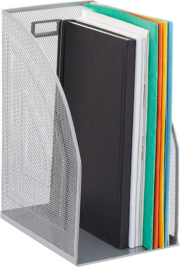Relaxdays Vertikaler Magazinordner Mesh Design Silber 32x24,5x16 cm