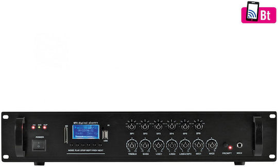 SAL MPA 240BT Kommerzieller Verstärker mit 6 Zonen 240W/100V und Bluetooth-Verbindung