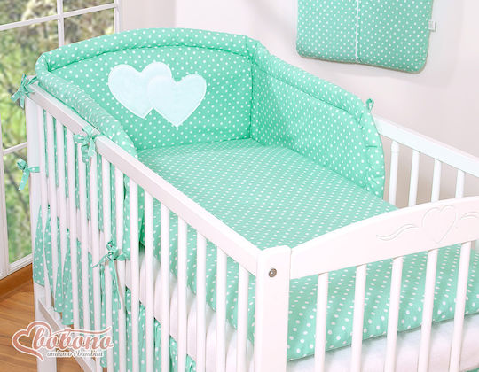 Bobono Crib Set Hanging Hearts White Polka Dots On Mint 3 Pieces