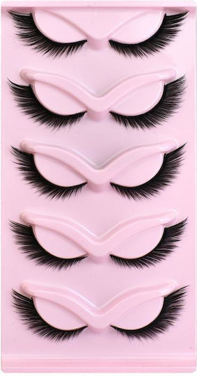 5 Pairs Set Pink Fox Full-length Fox-eye False Lashes Cat-eye Voluminous Curly Realistic Lashes Style Fox Xf01
