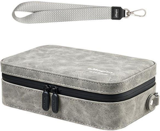 Nubuck Leather Action Camera Carrying Case Amagisn Small Travel Storage Bag Adjustable Dividers Grey