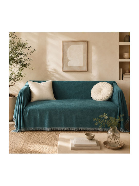 My Home Luxury Armchair Throw Jacquard 180x180cm Petrol