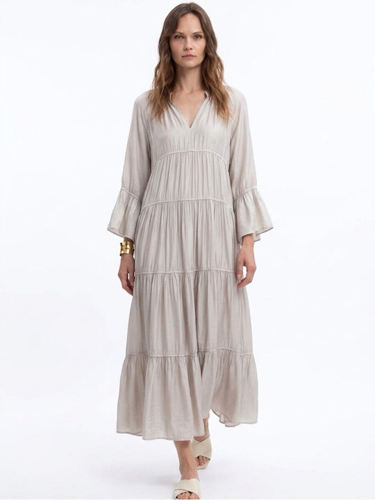 Summer Midi Dress with Ruffles Grey