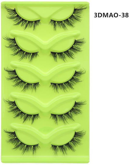 5 Pairs Set Green False Lashes Fox Eye Type Voluminous Realistic Fox Eye Shape Specifications 3dmao-38