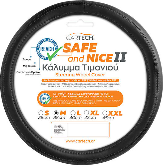 Cartech Car Steering Wheel Cover Leather White With White Seam
