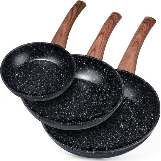 Vilde Set de tigăi din aluminiu Black&Wood cu acoperire antiaderentă 3 vase