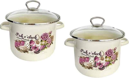Raki Pink Σετ Κατσαρόλες από Ανοξείδωτο Ατσάλι με Εμαγιέ Επίστρωση 2τμχ