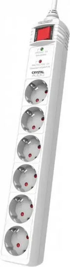 Safety Power Strip Cp6 Schuko 6 Sockets 1300j/70db White Crystal Audio