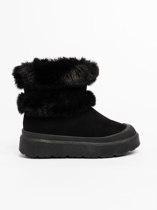 Stiefeletten Damen mit Plattform & Pelz Schwarz