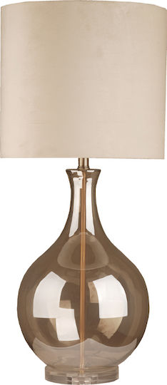 Liberta Crystal Table Lamp with White Shade and Brown Base