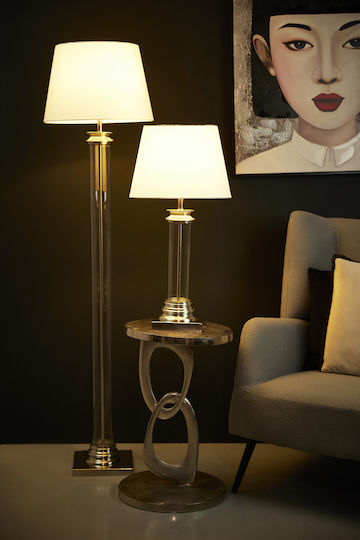 Liberta Metal Table Lamp with White Shade and Silver Base