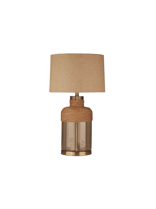 Liberta Glass Table Lamp with Beige Shade and Brown Base