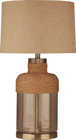 Liberta Glass Tischlampe mit Beigeem Hut und Brauner Basis