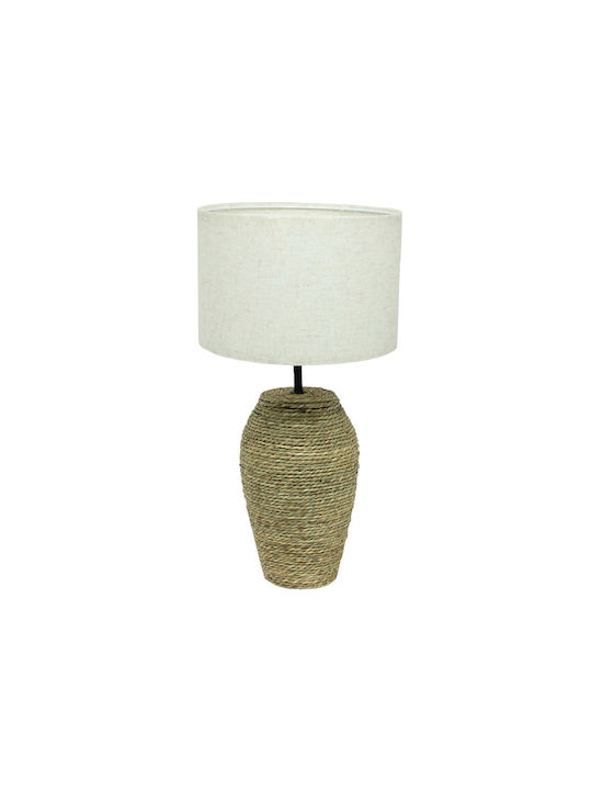 Liberta Table Lamp Made of Rope with White Shade and Beige Base