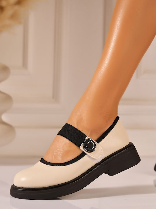 Elena Damen Ballerinas aus Leder in Beigen Farbe