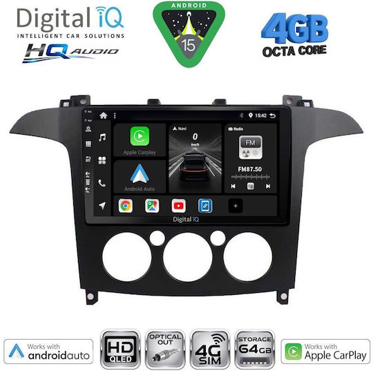 Digital IQ Car Audio System for Ford S-Max 2006-2014 with A/C Bluetooth USB Wi-Fi GPS Apple CarPlay Android Auto with 9 Inch Touch Screen